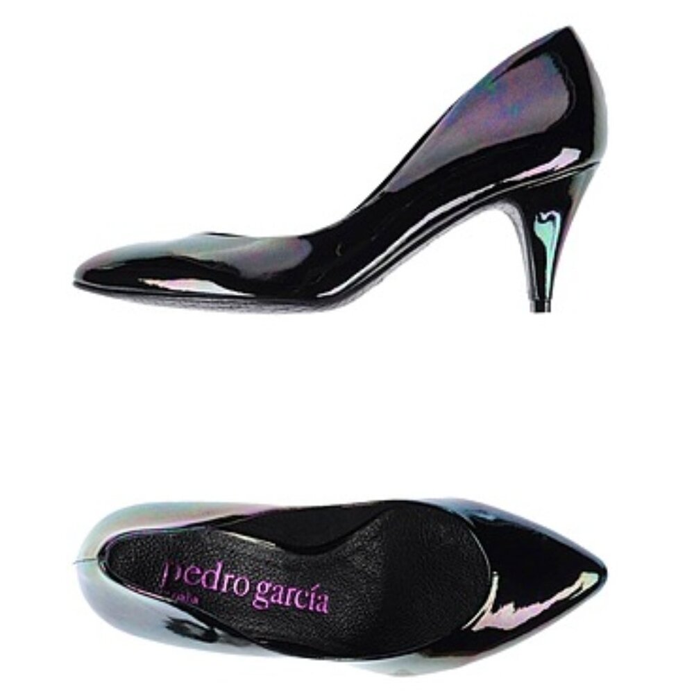 Pedro Garcia Black/Multicolor/Green Pointed Toe Patents Leather Heels Pumps 8.5